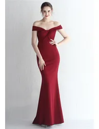Twist Front Off-Shoulder Gown in Burgundy