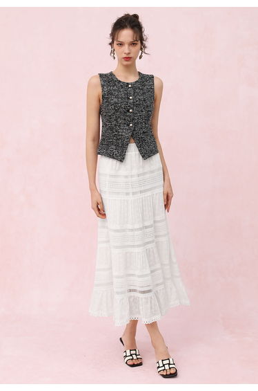 Eyelet Embroidery Cutwork Trim Maxi Skirt