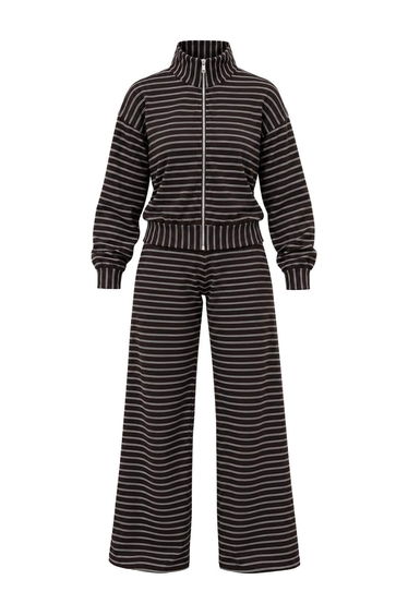 Multi-Colored Striped Regular/Normal Fit Wide Leg Cotton Flexible Knitted Bottom - Top Set product thumbnail 3