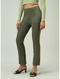 Olive Fitted Flared Leggings - 2