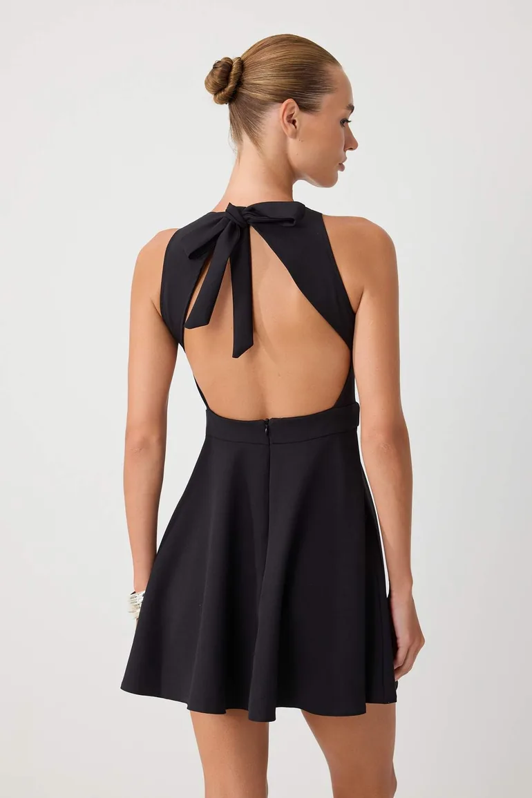Black A-Line/A Bell-Shaped Short / Mini Woven Dress - 3
