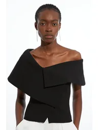 Compact Stretch Asymmetric Collar Tailored Top - 2