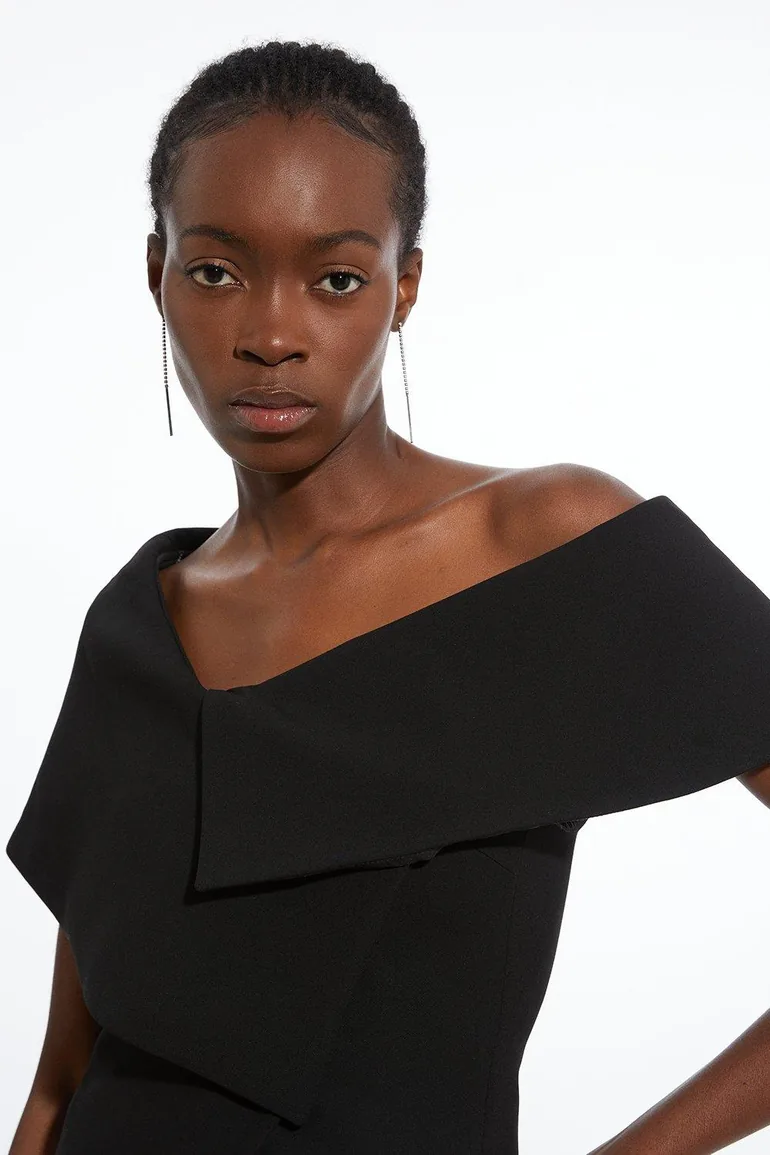 Compact Stretch Asymmetric Collar Tailored Top - 1