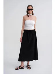 Mixray High-Waisted Poplin Skirt with Drawstring Detail - 2