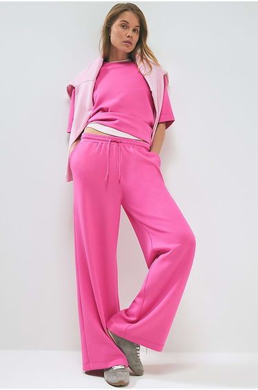 Pink Premium Drawstring Wide Leg Joggers