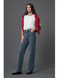 Mizalle Slim Fit Wide Leg Denim Trousers - 2