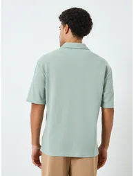 Men Waffle Knit Quarter Zip Oversized Polo - 3