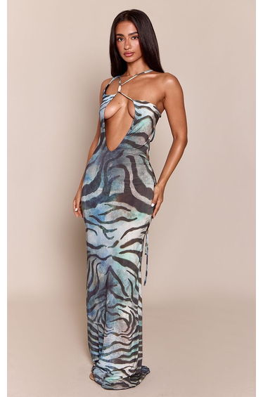 Blur Abstract Print Double Layer Soft Touch Bead Detail Maxi Dress product thumbnail 3