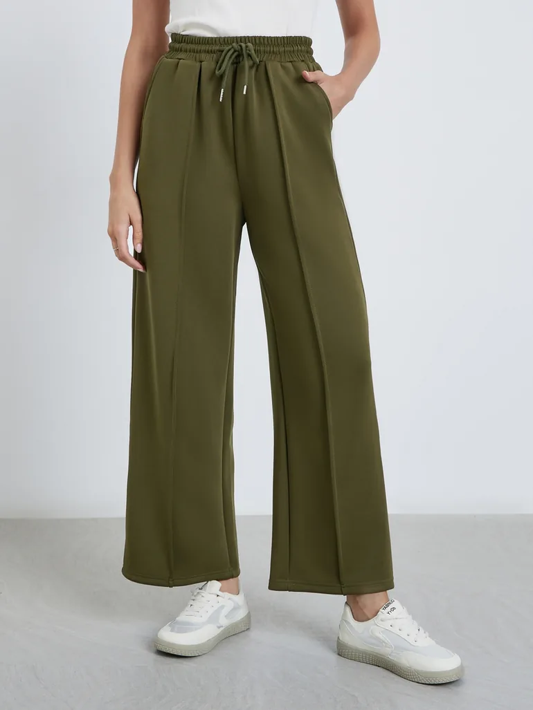 Wide Leg Scuba Jogger with Drawstring - 1