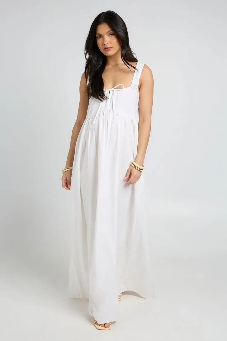Maternity Tie Front Detail Maxi Dress - white - 2