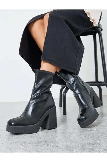 Mid Calf Platform Heel Boots