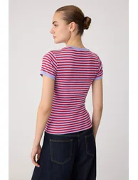Lilac Striped Viscose/Soft Fabric Bodycon Knitted Blouse - 3