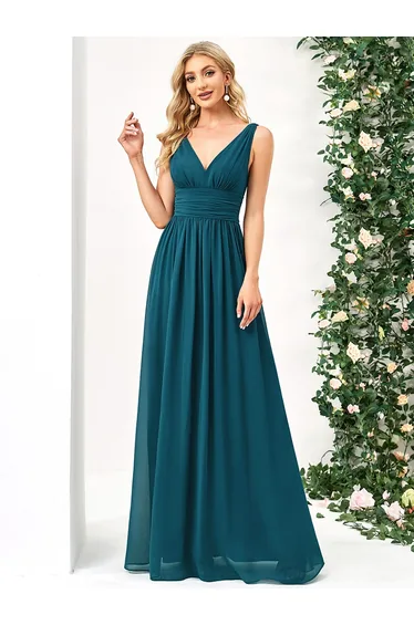 Elegant Double V-Neck Maxi Bridesmaid Dresses