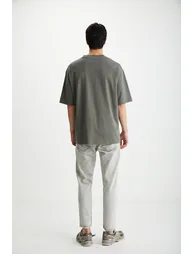 Men's 100% Cotton Crew Neck Printed Gray T-Shirt - 1