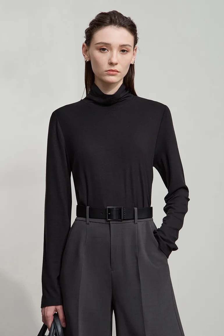 Turtleneck Stretchy Acetate T-shirt - 2