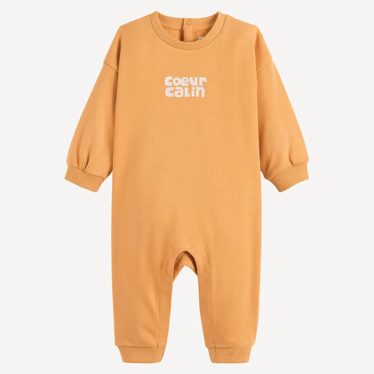 Fleece Long Jumpsuit with Cuddly Heart Slogan Printed On Front - 1