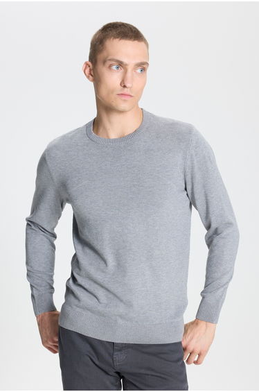 Men's Gray Melange Standard Fit Normal Cut Crew Neck Knitwear Sweater product thumbnail 3