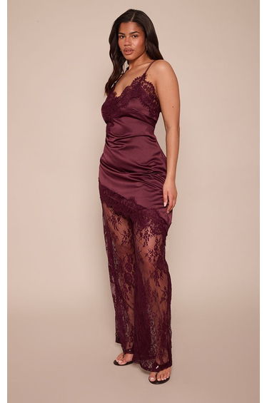 Shape Chocolate Satin Lace Asymmetric Dress