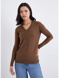 كارديغان بني بأكمام طويلة - 2