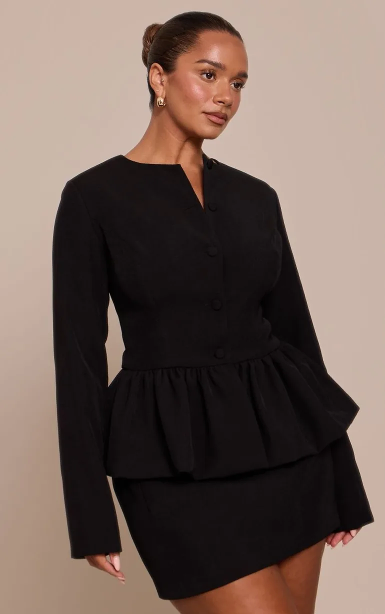 Shape Black Woven  Frill Detail Jacket - 5