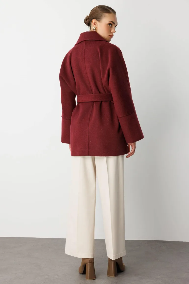 Mizalle Comfortable Cut Woolen Short Cashmere Coat - 1