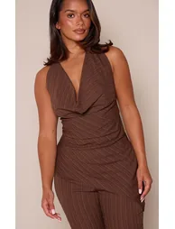 Shape Taupe Cowl Neck Asymmetrical Top - 1