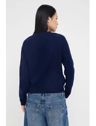 Navy Blue Crew Neck Cherry Accessory Detailed Knitwear Cardigan - 2