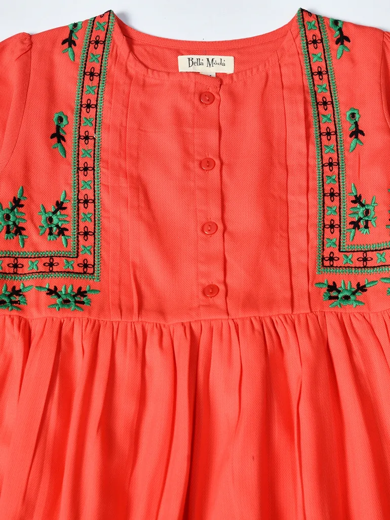 Embroidered Balloon Sleeves Knee-Length Dress - 3