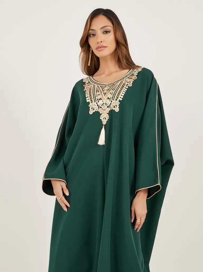 Lace Detail Round Neck Kaftan - 2
