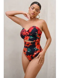 Oyster | Multi Print Wrapped Bardot Swimsuit - 4