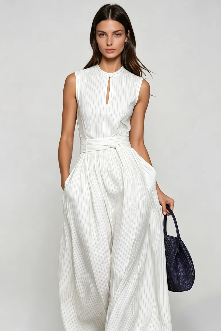 Hermanus Sleeveless Cutout Stripe Jumpsuit In White - 2