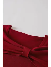 Knot Detail Cape Overlay Knit Dress in Red - 6