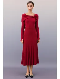 Knot Detail Cape Overlay Knit Dress in Red