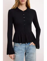 Black Sleeves Detailed Fitted/Bodycon Knitwear Cardigan - 2