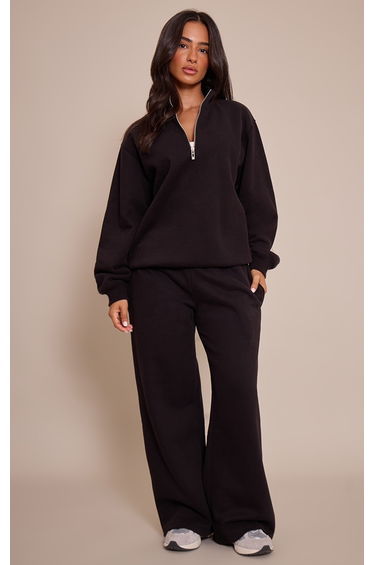 Petite Black Funnel Neck Zip Sweatshirt