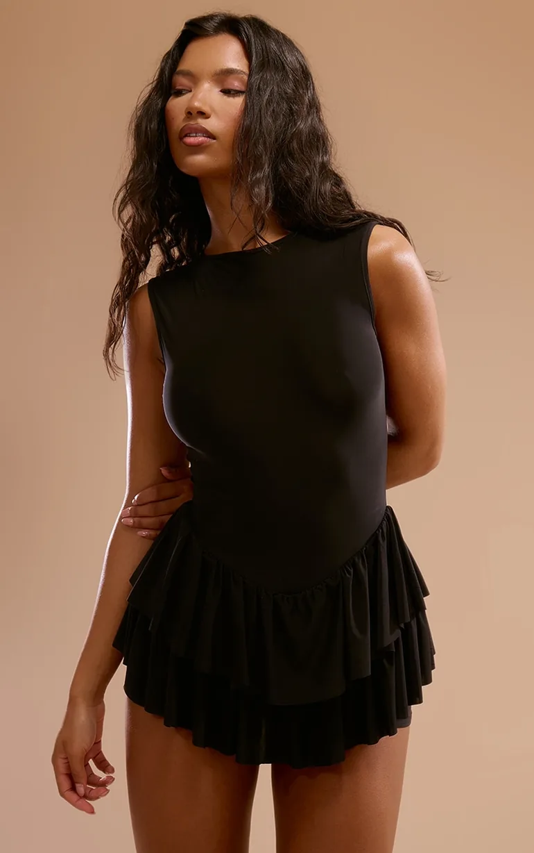 Black Slinky Rara Skort Playsuit - 3