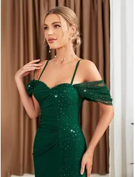 Leely Elegant Spaghetti Straps Cold Shoulder Mermaid Party Dress - 3