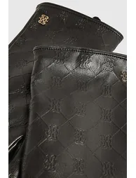 Black Monogram Faux Leather Gloves - 1