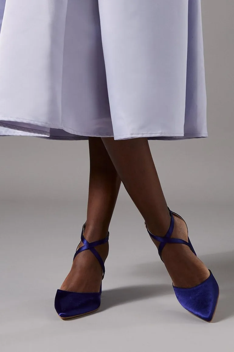 Wide Fit Treat Satin Cross Strap Pointed Block Heel Court Shoes - 3