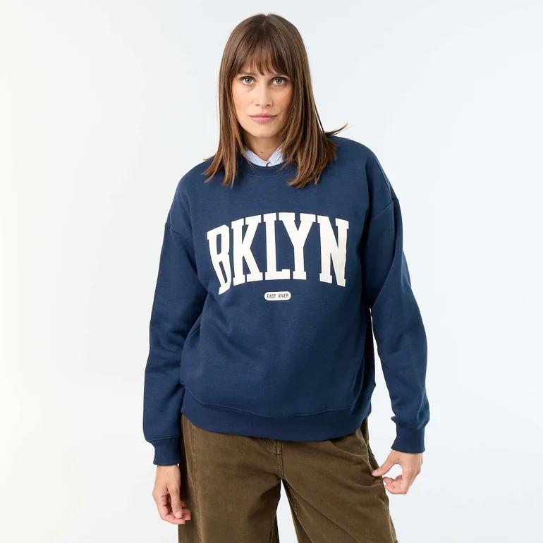 Printed long-sleeved sweatshirt BLUE - 4