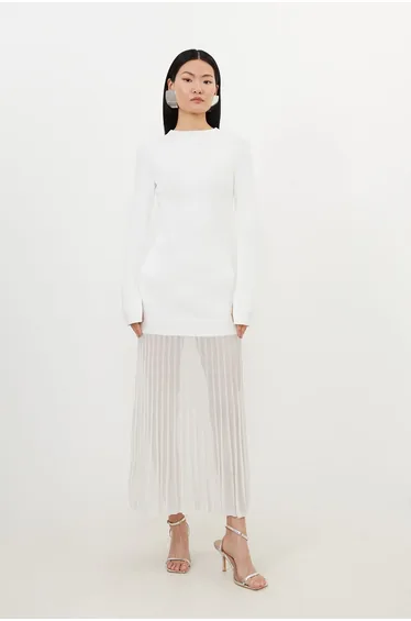 Viscose Blend Knit Sheer Skirt Maxi Dress
