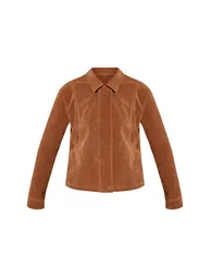 Tan Faux Suede Concealed Placket Bomber Jacket - 4