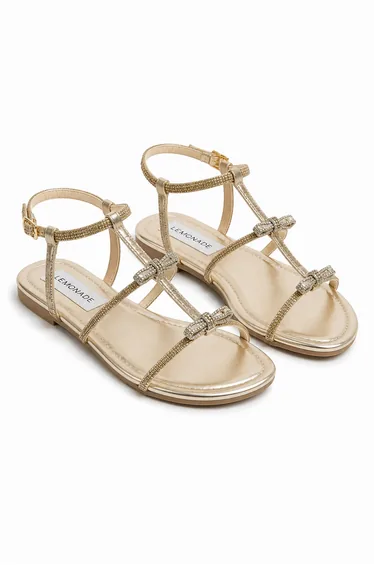 Lemonade Crystal Harmony Multi-Strap Sandals Gold