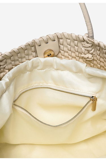 Handwoven Style Drawstring Faux Leather Tote Bag in Ivory for Vacation Travel & Casual Day product thumbnail 2