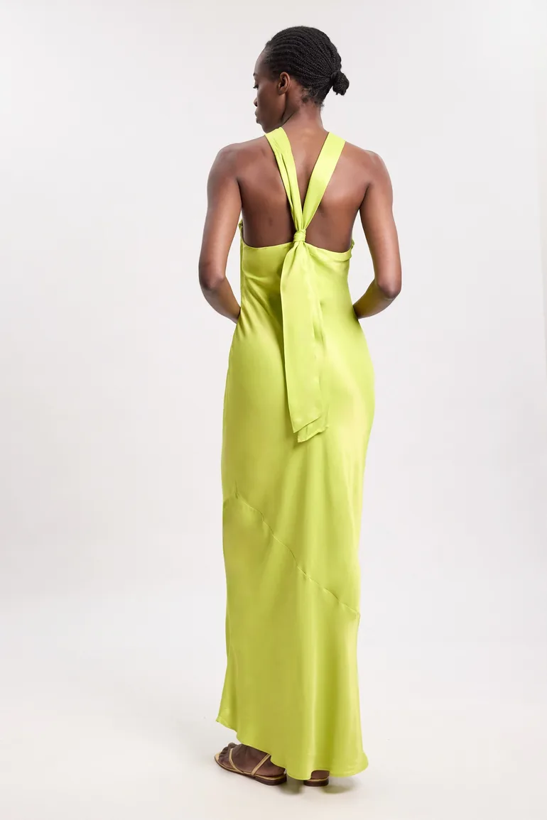 Satin Viscose Halter Neck Maxi Dress - 2