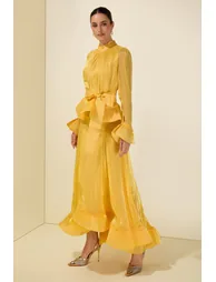 Ruffle Solid Top & High Waist Midi Skirt Set - 4
