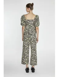 Black-Yellow Brocade Cropped Wide-Leg-Trousers - 1