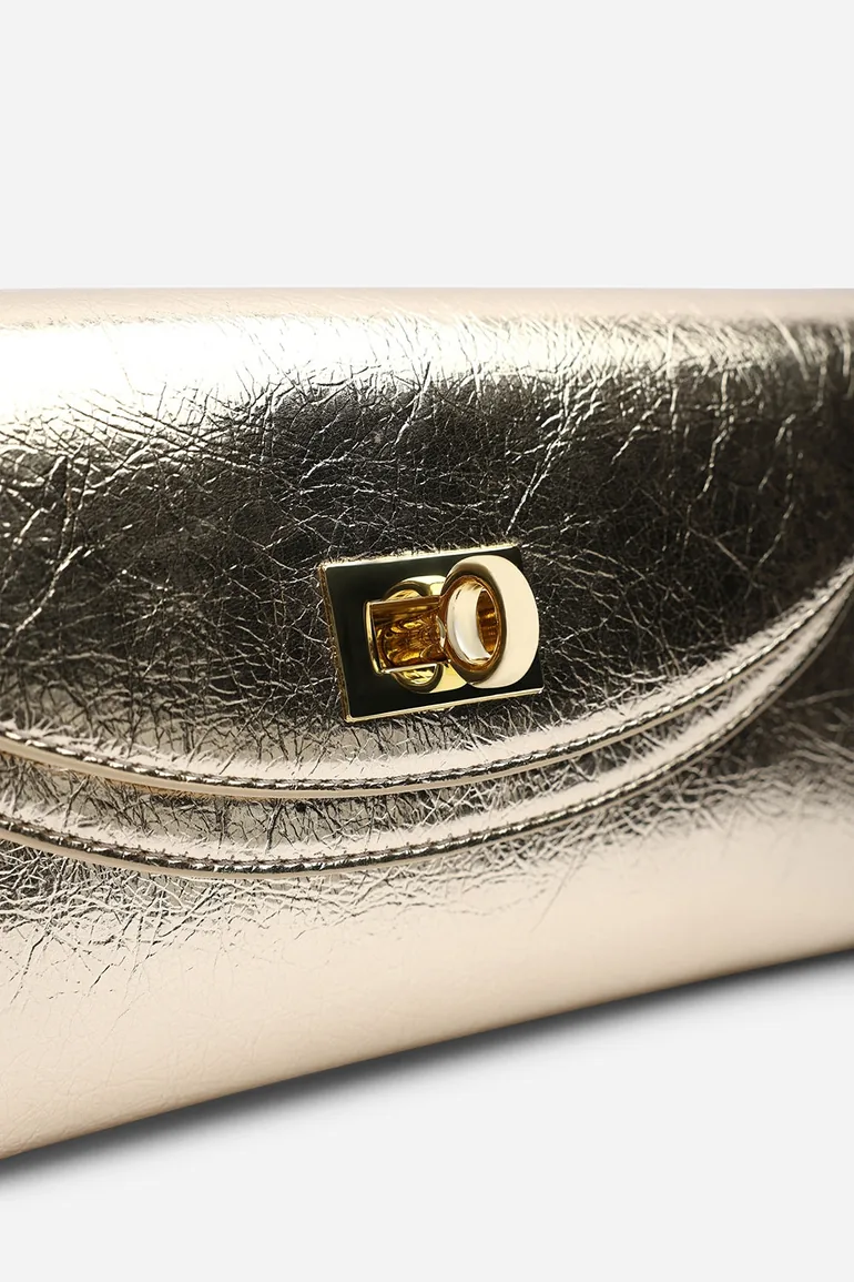 Loryxa Gold Metallic Envelope Lock Detail Clutch Bag - 3