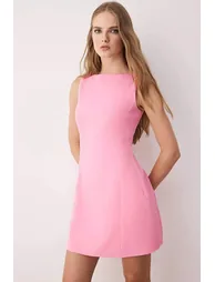 Pink Straight A-Line Short / Mini Woven Dress - 1