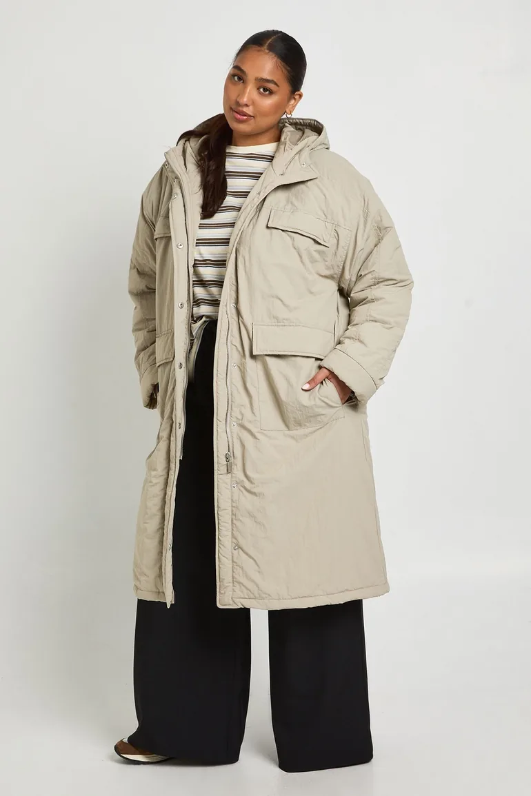 معطف بوهو بيج بطول الركبة - للمقاسات الكبيرة - 2